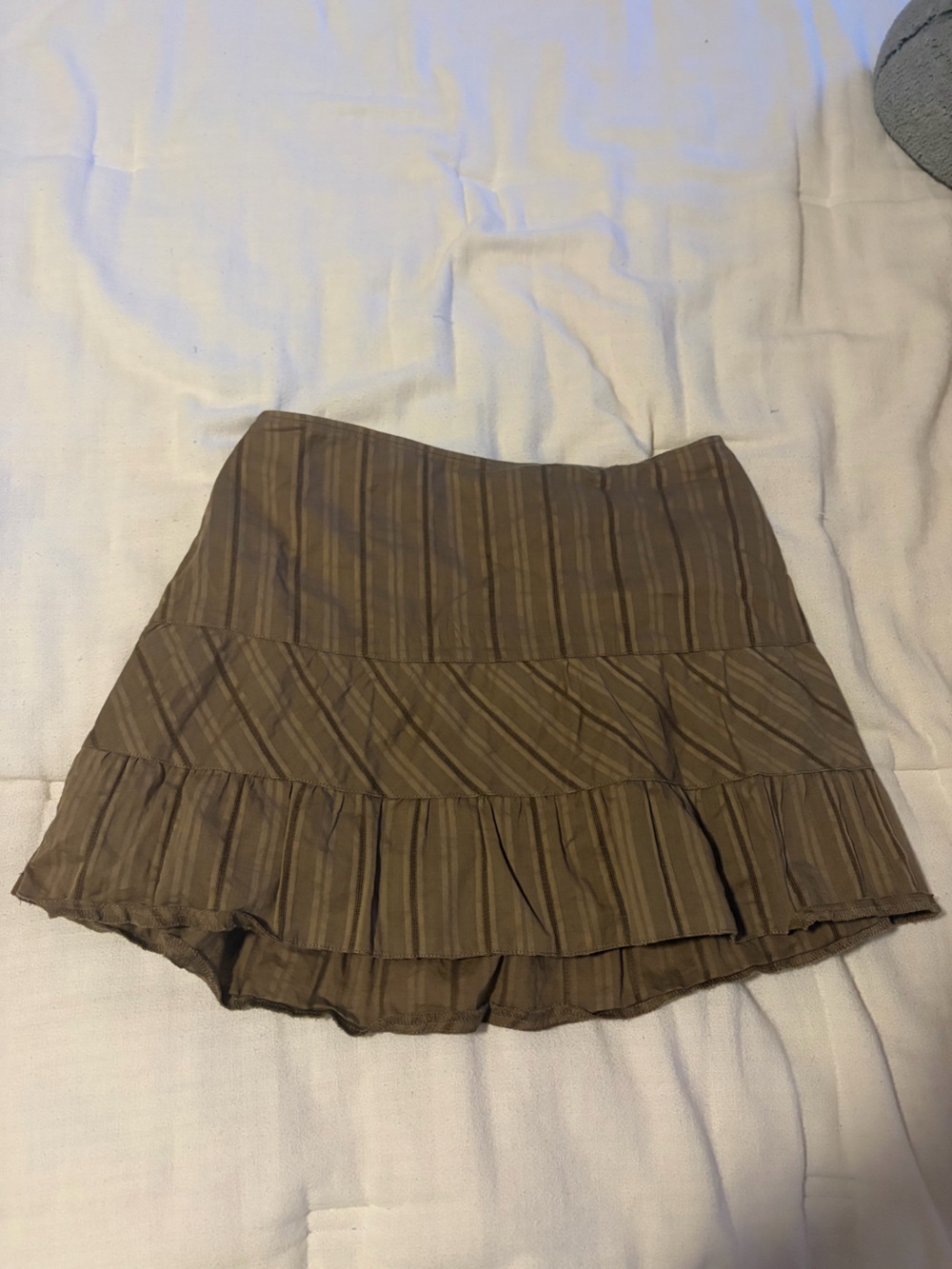 Eddie Bauer Olive-Brown Striped Mini Skirt with Ruffle Detail